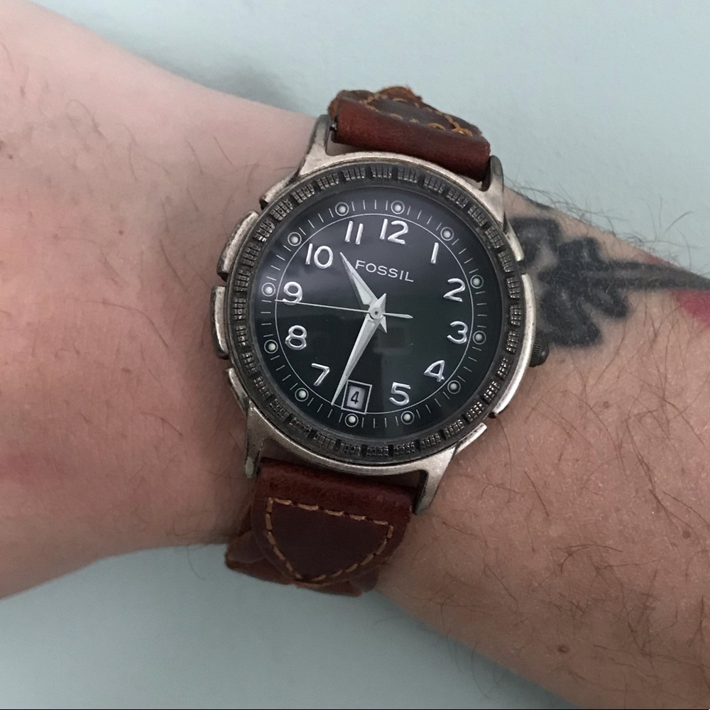 fossil wristwatch EC-6858 woven leather band 90s
